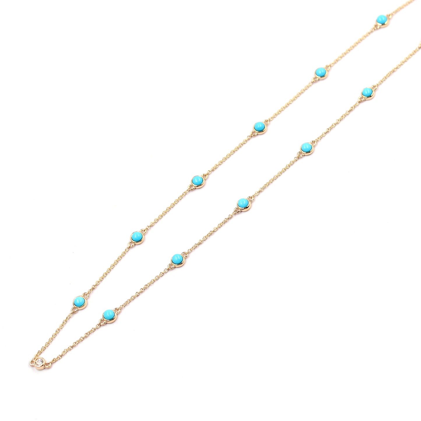 Sterling Silver 3mm Sleeping Beauty Turq & Bezel-Set White Topaz Station 16" Necklace + 2" Ext