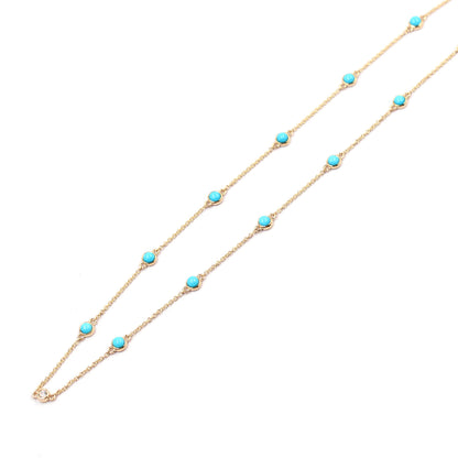 Sterling Silver 3mm Sleeping Beauty Turq & Bezel-Set White Topaz Station 16" Necklace + 2" Ext