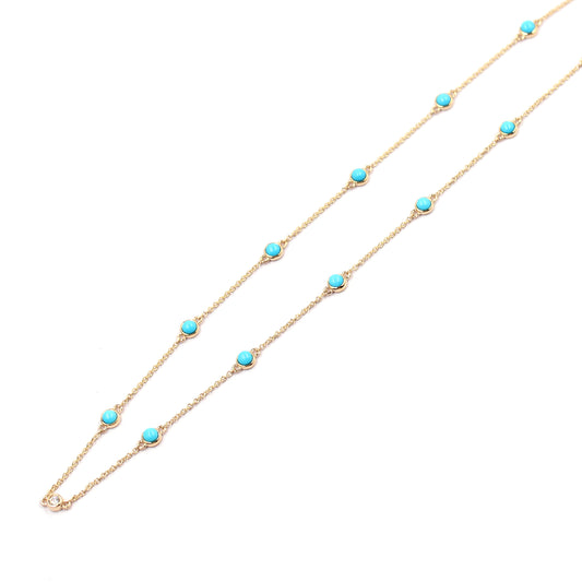 Sterling Silver 3mm Sleeping Beauty Turq & Bezel-Set White Topaz Station 16" Necklace + 2" Ext