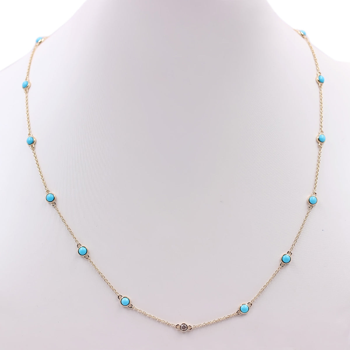 Sterling Silver 3mm Sleeping Beauty Turq & Bezel-Set White Topaz Station 16" Necklace + 2" Ext