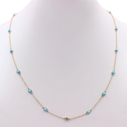 Sterling Silver 3mm Sleeping Beauty Turq & Bezel-Set White Topaz Station 16" Necklace + 2" Ext