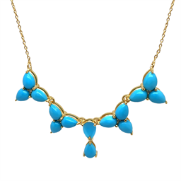 Sterling Silver Sleeping Beauty Turquoise & White Zircon Trillium Flower Necklace