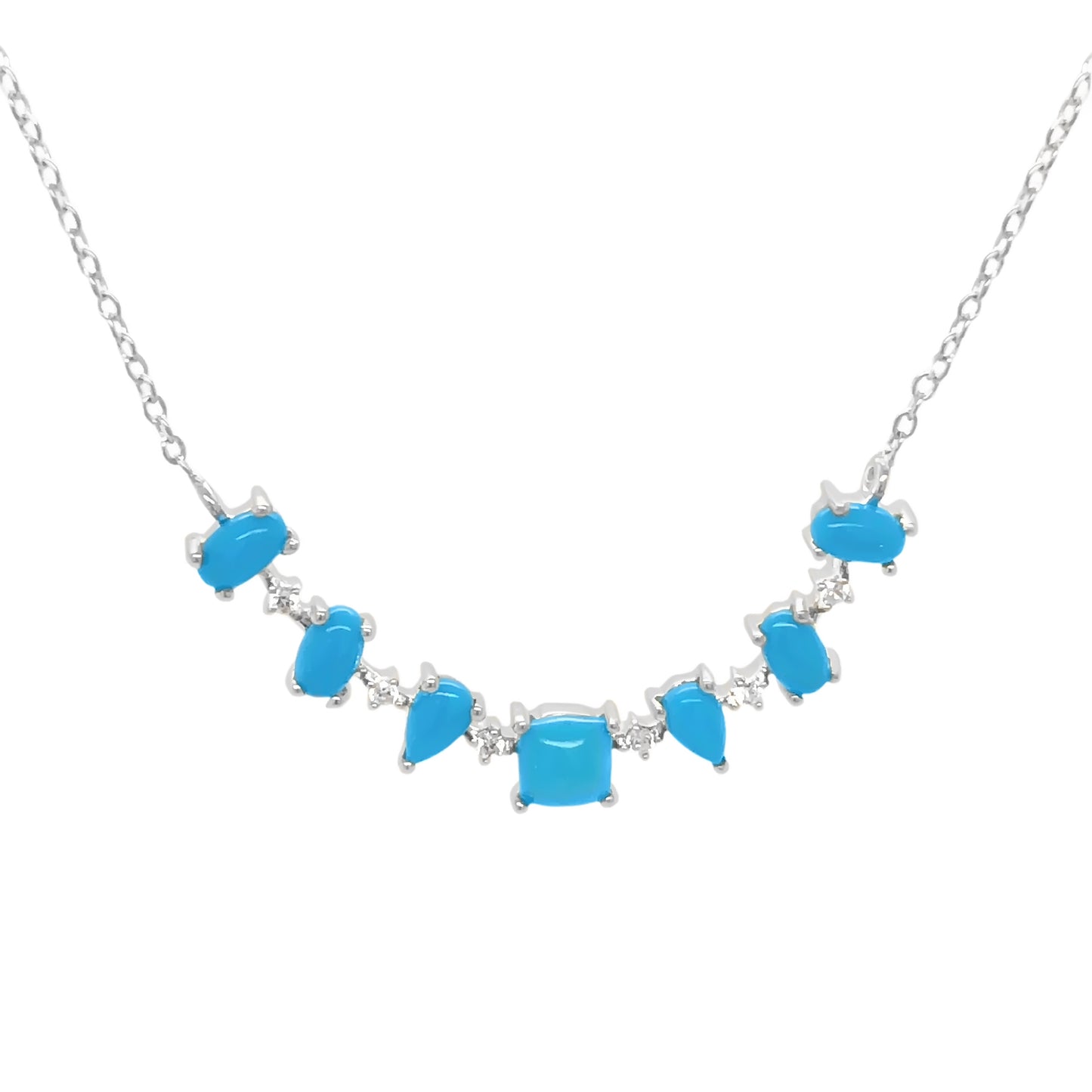 Sterling Silver Sleeping Beauty Turquoise Multi-Shape Line Necklace