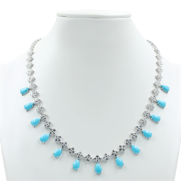 Sterling Silver Sleeping Beauty Turquoise & White Zircon Charm Necklace