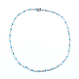 Sterling Silver Sleeping Beauty Turquoise & White Zircon Line Necklace
