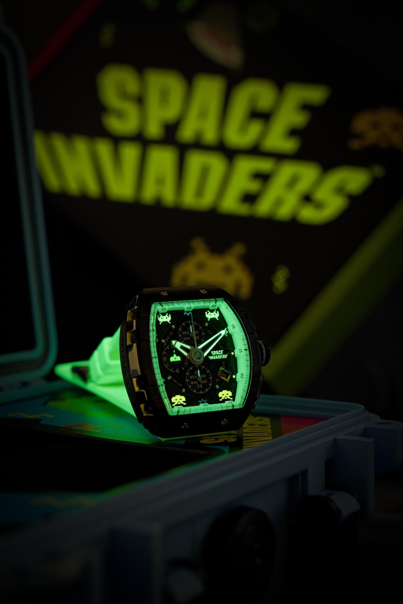 Nubeo Men's 48mm Magellan Space Invaders Limited Edition Strap Watch