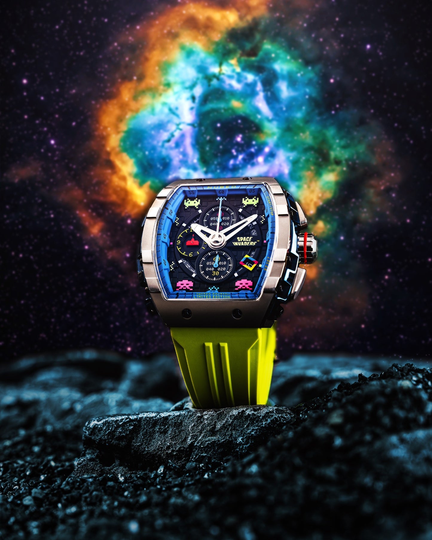Nubeo Men's 48mm Magellan Space Invaders Limited Edition Strap Watch