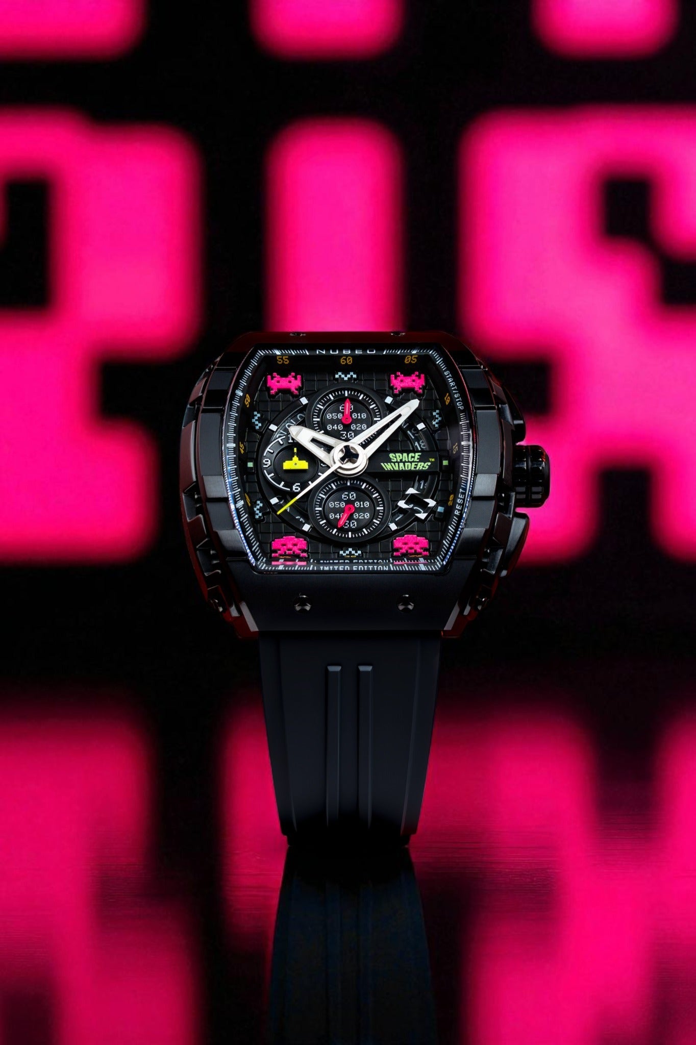 Nubeo Men's 48mm Magellan Space Invaders Limited Edition Strap Watch