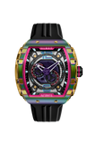 Nubeo Men's 49mm Magellan Automatic 24 Hour Tonneau Silicone Strap Watch