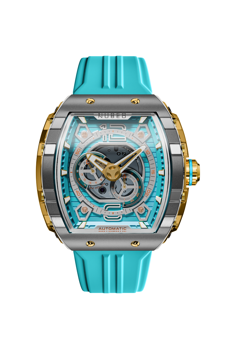 Nubeo Men's 49mm Magellan Automatic 24 Hour Tonneau Silicone Strap Watch