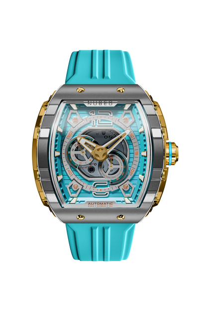 Nubeo Men's 49mm Magellan Automatic 24 Hour Tonneau Silicone Strap Watch