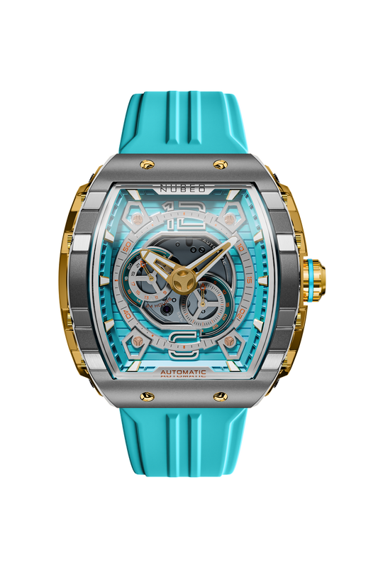 Nubeo Men's 49mm Magellan Automatic 24 Hour Tonneau Silicone Strap Watch