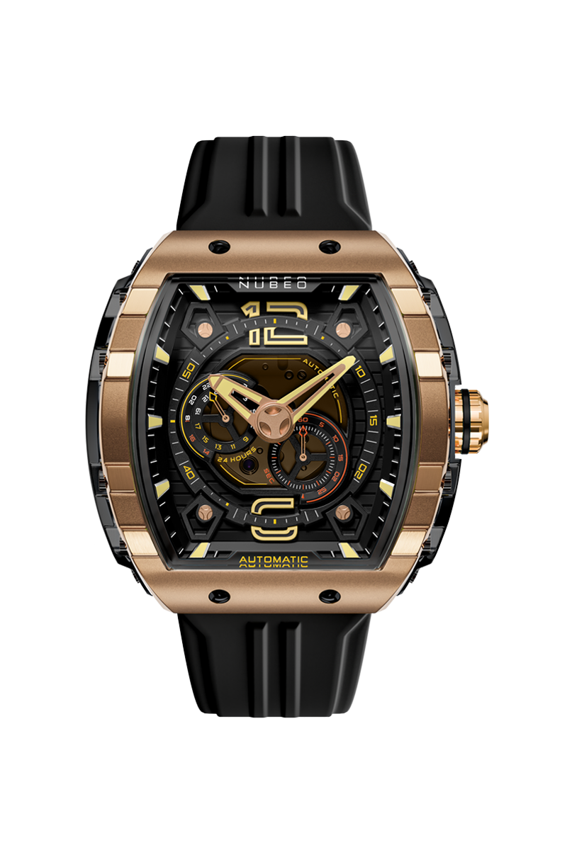 Nubeo Men's 49mm Magellan Automatic 24 Hour Tonneau Silicone Strap Watch