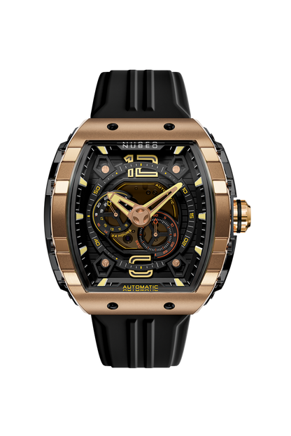 Nubeo Men's 49mm Magellan Automatic 24 Hour Tonneau Silicone Strap Watch