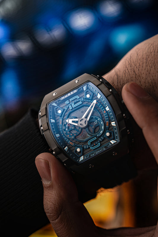 Nubeo Men's 49mm Magellan Automatic 24 Hour Tonneau Silicone Strap Watch