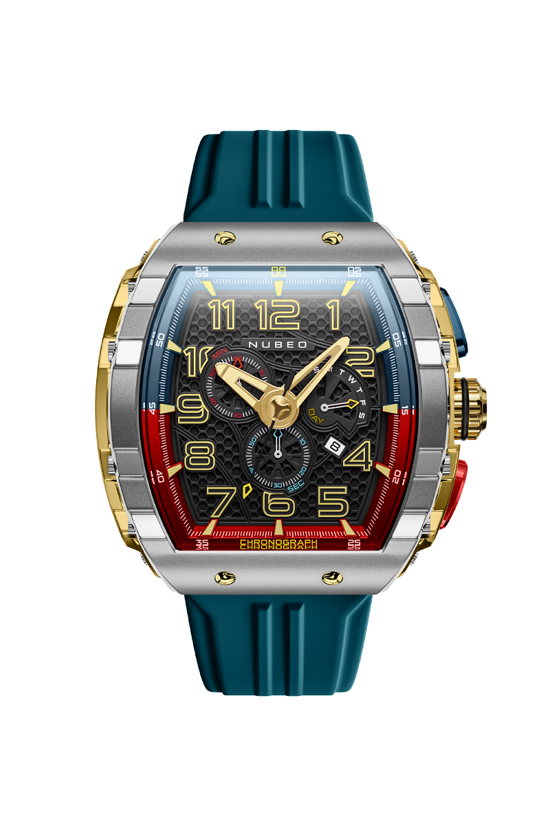 Nubeo Men's 49mm Magellan Retrograde Quartz Chronograph Silicone Strap Watch