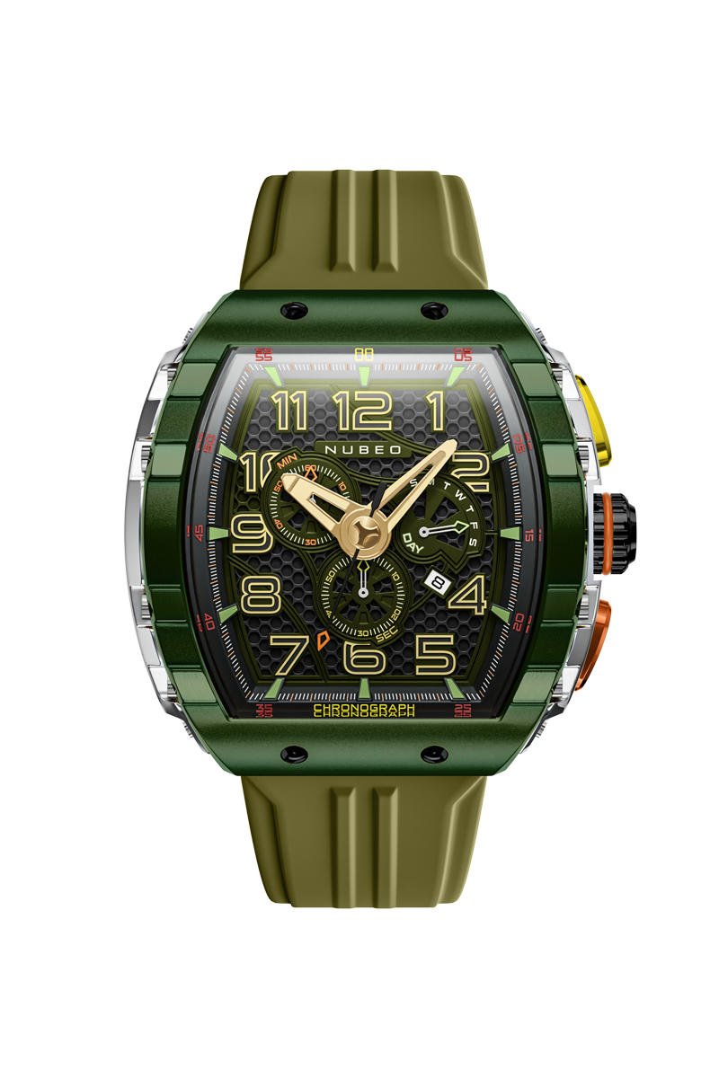 Nubeo Men's 49mm Magellan Retrograde Quartz Chronograph Silicone Strap Watch