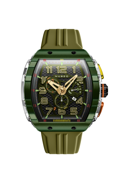 Nubeo Men's 49mm Magellan Retrograde Quartz Chronograph Silicone Strap Watch