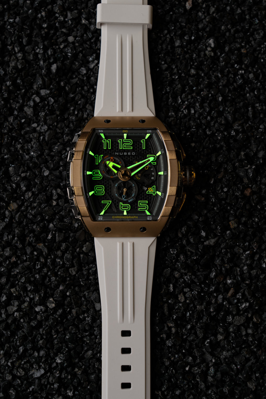 Nubeo Men's 49mm Magellan Retrograde Quartz Chronograph Silicone Strap Watch