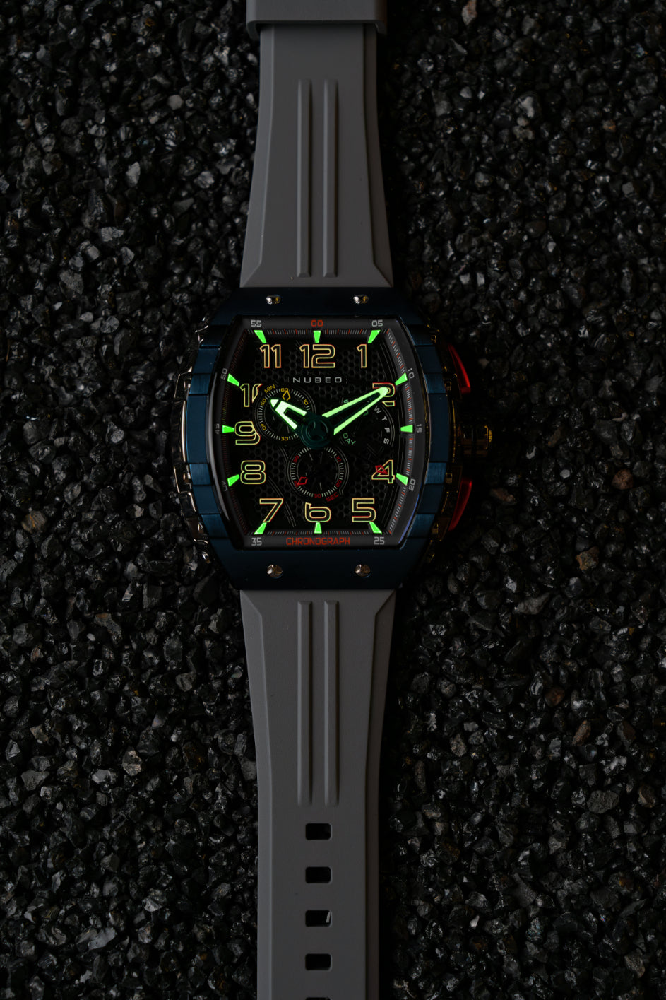Nubeo Men's 49mm Magellan Retrograde Quartz Chronograph Silicone Strap Watch