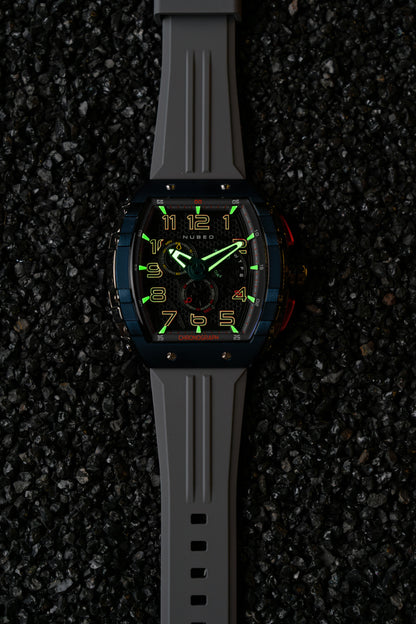 Nubeo Men's 49mm Magellan Retrograde Quartz Chronograph Silicone Strap Watch