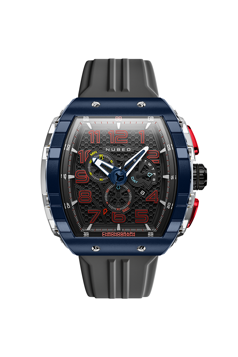 Nubeo Men's 49mm Magellan Retrograde Quartz Chronograph Silicone Strap Watch