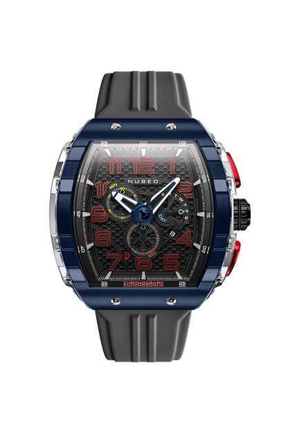 Nubeo Men's 49mm Magellan Retrograde Quartz Chronograph Silicone Strap Watch