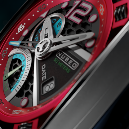 Nubeo Men's 45mm Ecliptic Quartz Retrograde Dual Time Rubber Strap Watch