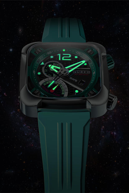 Nubeo Men's 45mm Ecliptic Quartz Retrograde Dual Time Rubber Strap Watch