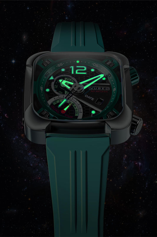 Nubeo Men's 45mm Ecliptic Quartz Retrograde Dual Time Rubber Strap Watch