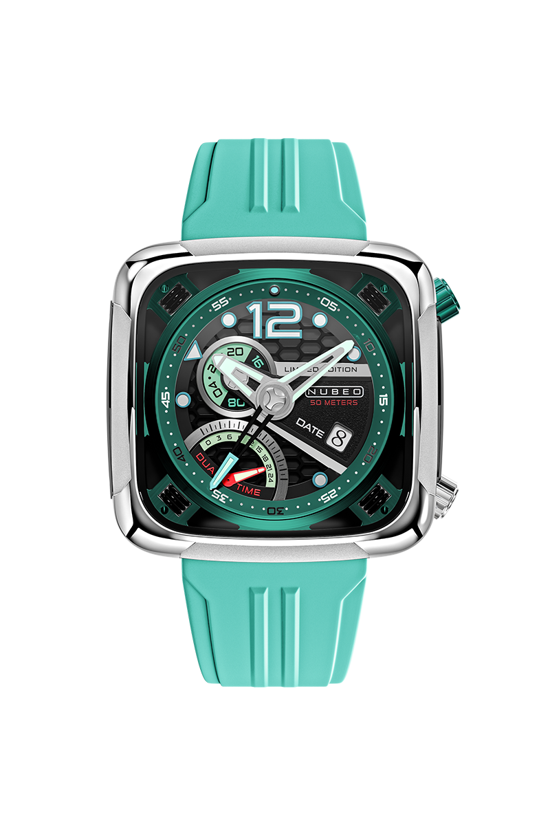 Nubeo Men's 45mm Ecliptic Quartz Retrograde Dual Time Rubber Strap Watch