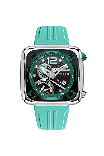 Nubeo Men's 45mm Ecliptic Quartz Retrograde Dual Time Rubber Strap Watch