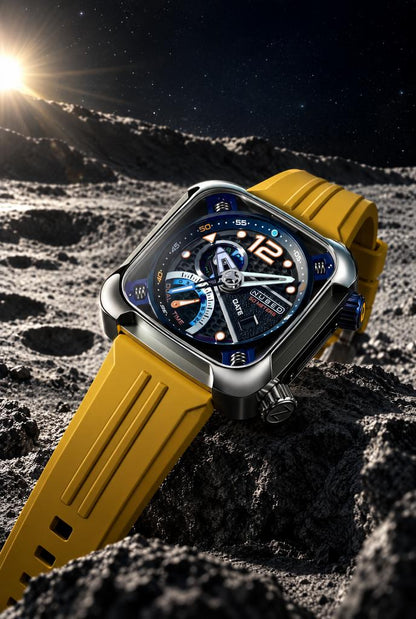 Nubeo Men's 45mm Ecliptic Quartz Retrograde Dual Time Rubber Strap Watch