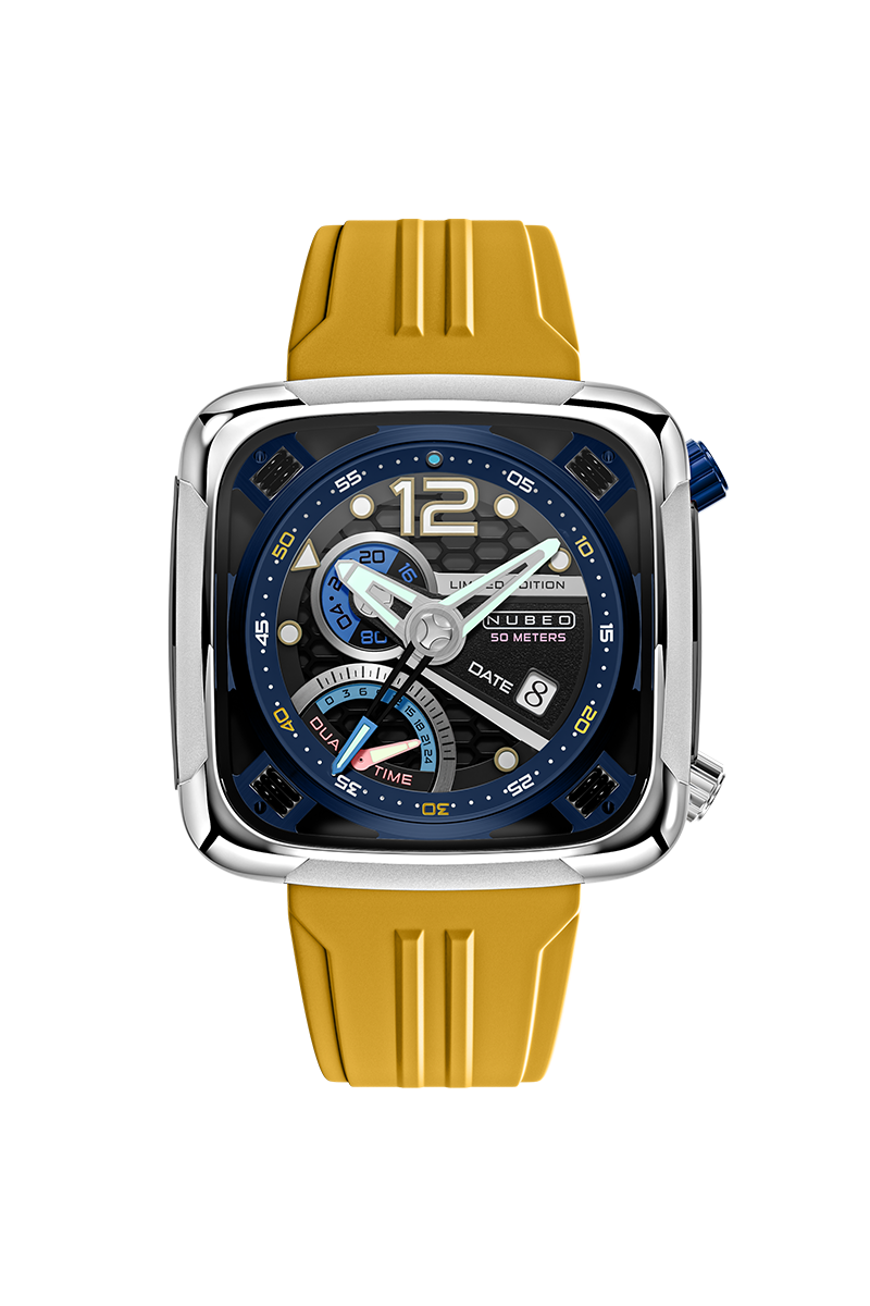 Nubeo Men's 45mm Ecliptic Quartz Retrograde Dual Time Rubber Strap Watch