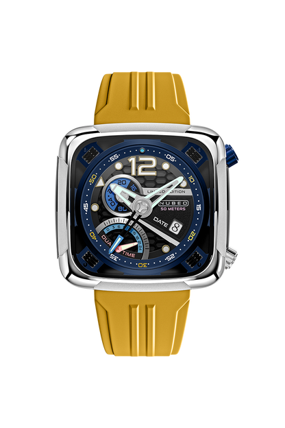 Nubeo Men's 45mm Ecliptic Quartz Retrograde Dual Time Rubber Strap Watch