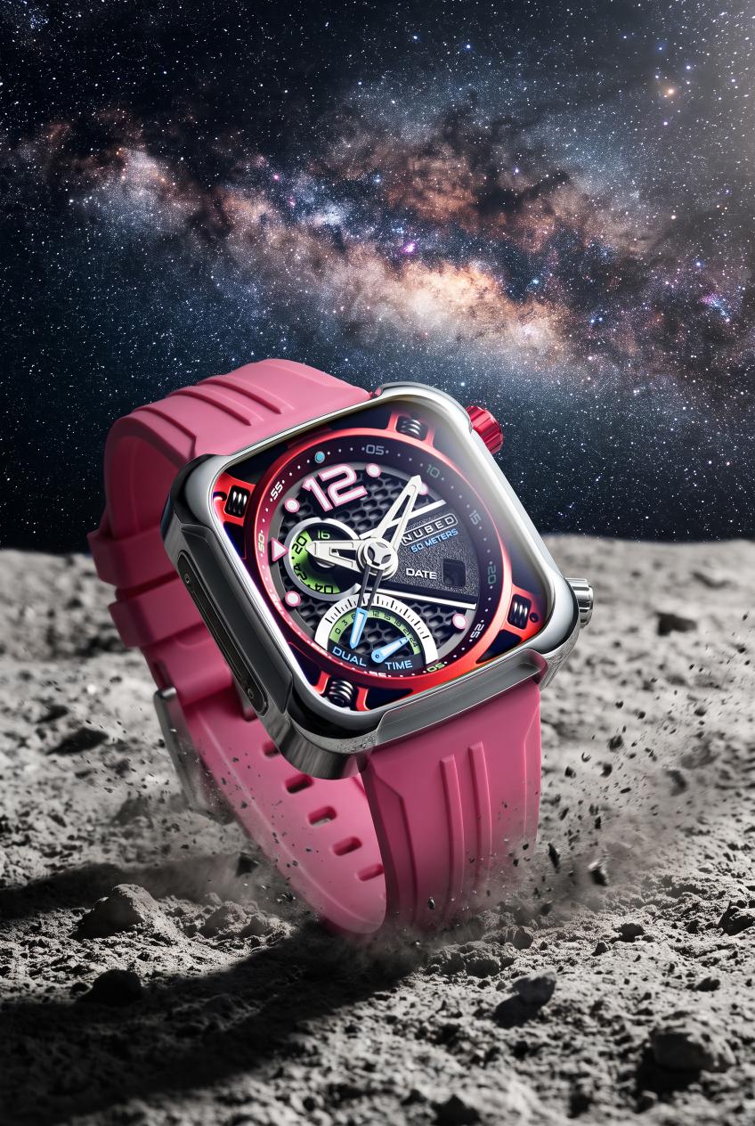 Nubeo Men's 45mm Ecliptic Quartz Retrograde Dual Time Rubber Strap Watch