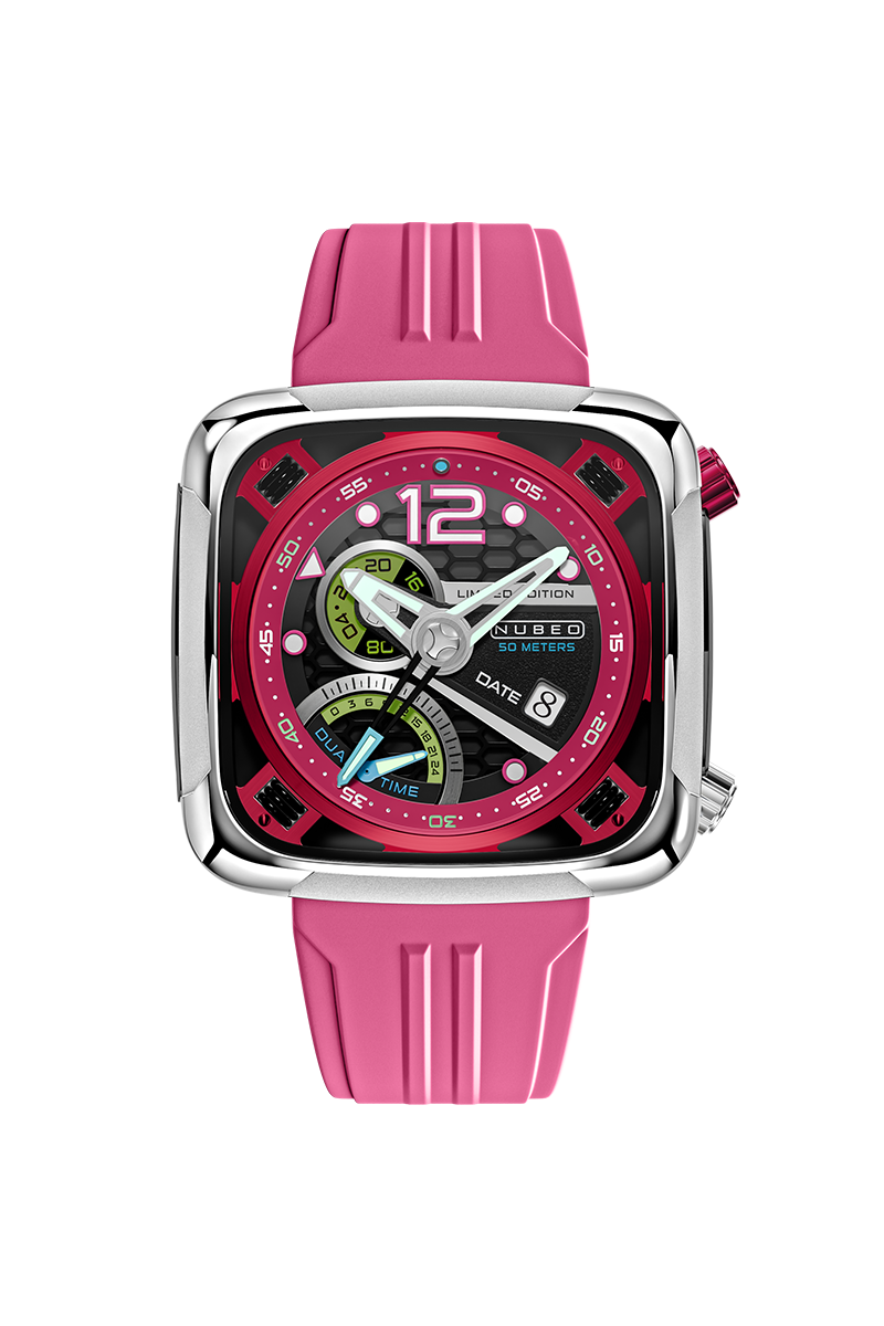 Nubeo Men's 45mm Ecliptic Quartz Retrograde Dual Time Rubber Strap Watch