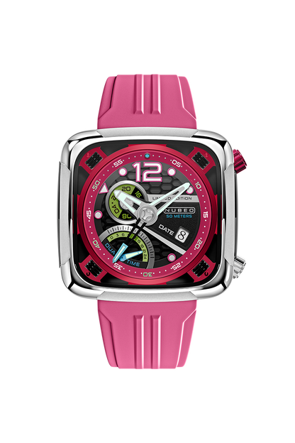 Nubeo Men's 45mm Ecliptic Quartz Retrograde Dual Time Rubber Strap Watch