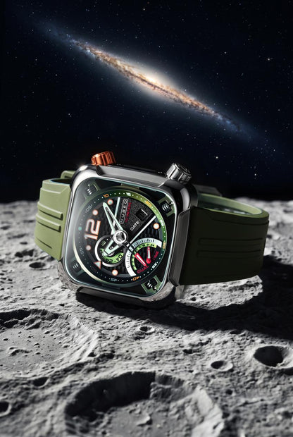 Nubeo Men's 45mm Ecliptic Quartz Retrograde Dual Time Rubber Strap Watch
