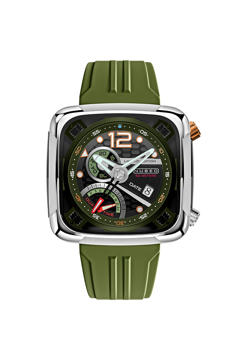 Nubeo Men's 45mm Ecliptic Quartz Retrograde Dual Time Rubber Strap Watch