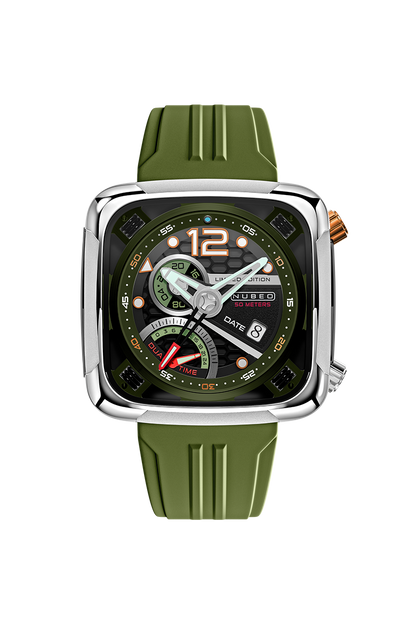 Nubeo Men's 45mm Ecliptic Quartz Retrograde Dual Time Rubber Strap Watch