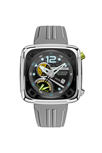 Nubeo Men's 45mm Ecliptic Quartz Retrograde Dual Time Rubber Strap Watch