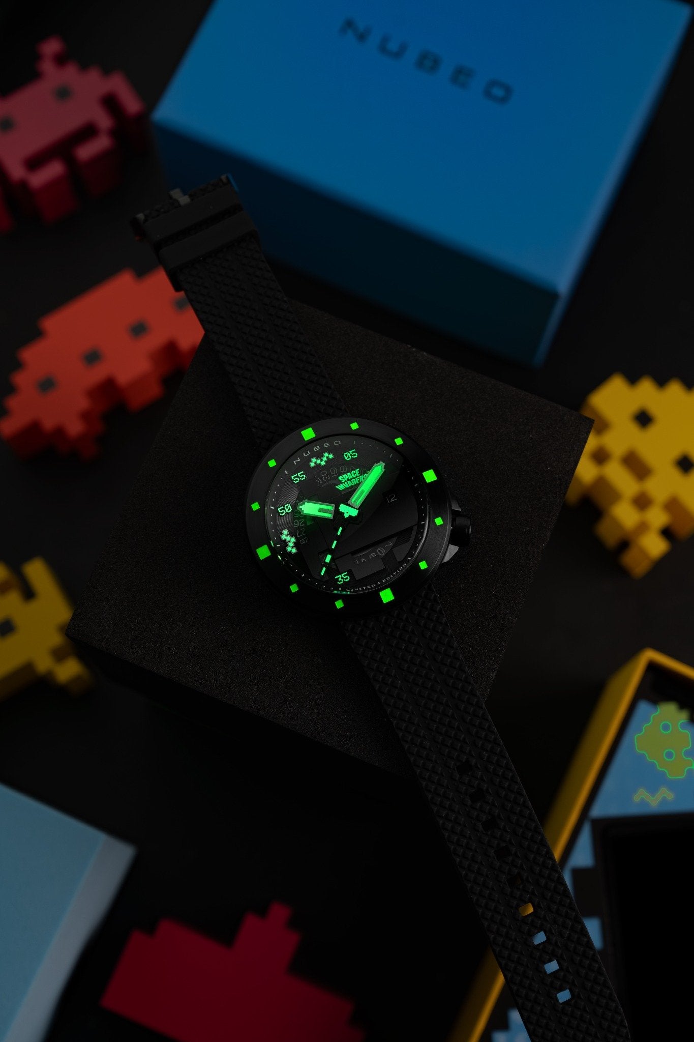 Nubeo Men's 50mm Cassini Space Invaders Automatic Limited Edition Black Strap Watch