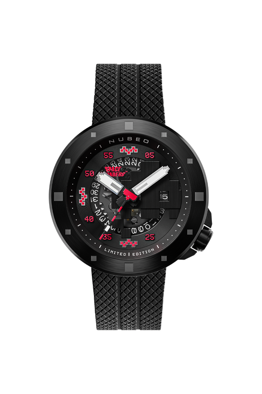 Nubeo Men's 50mm Cassini Space Invaders Automatic Limited Edition Black Strap Watch