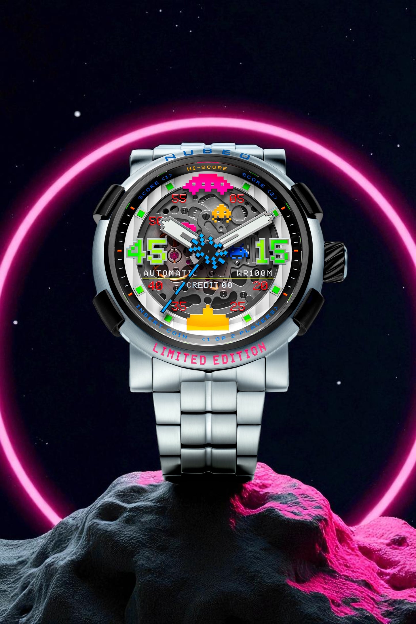 Nubeo Men's 50mm Orion Automatic Space Invaders Lmt Ed Interchangeable Bracelet Watch