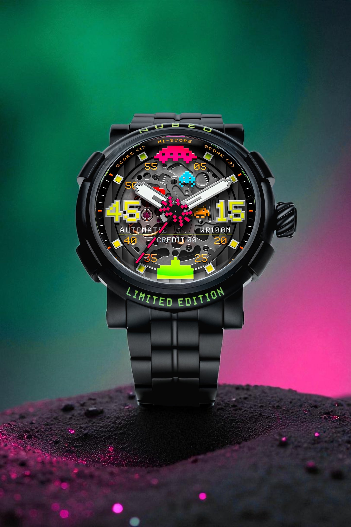Nubeo Men's 50mm Orion Automatic Space Invaders Lmt Ed Blackout Interchangeable Bracelet Watch