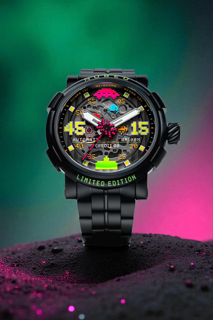 Nubeo Men's 50mm Orion Automatic Space Invaders Lmt Ed Blackout Interchangeable Bracelet Watch