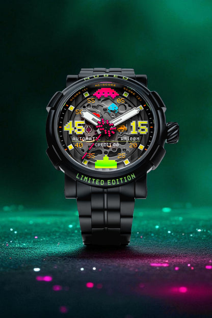 Nubeo Men's 50mm Orion Automatic Space Invaders Lmt Ed Blackout Interchangeable Bracelet Watch