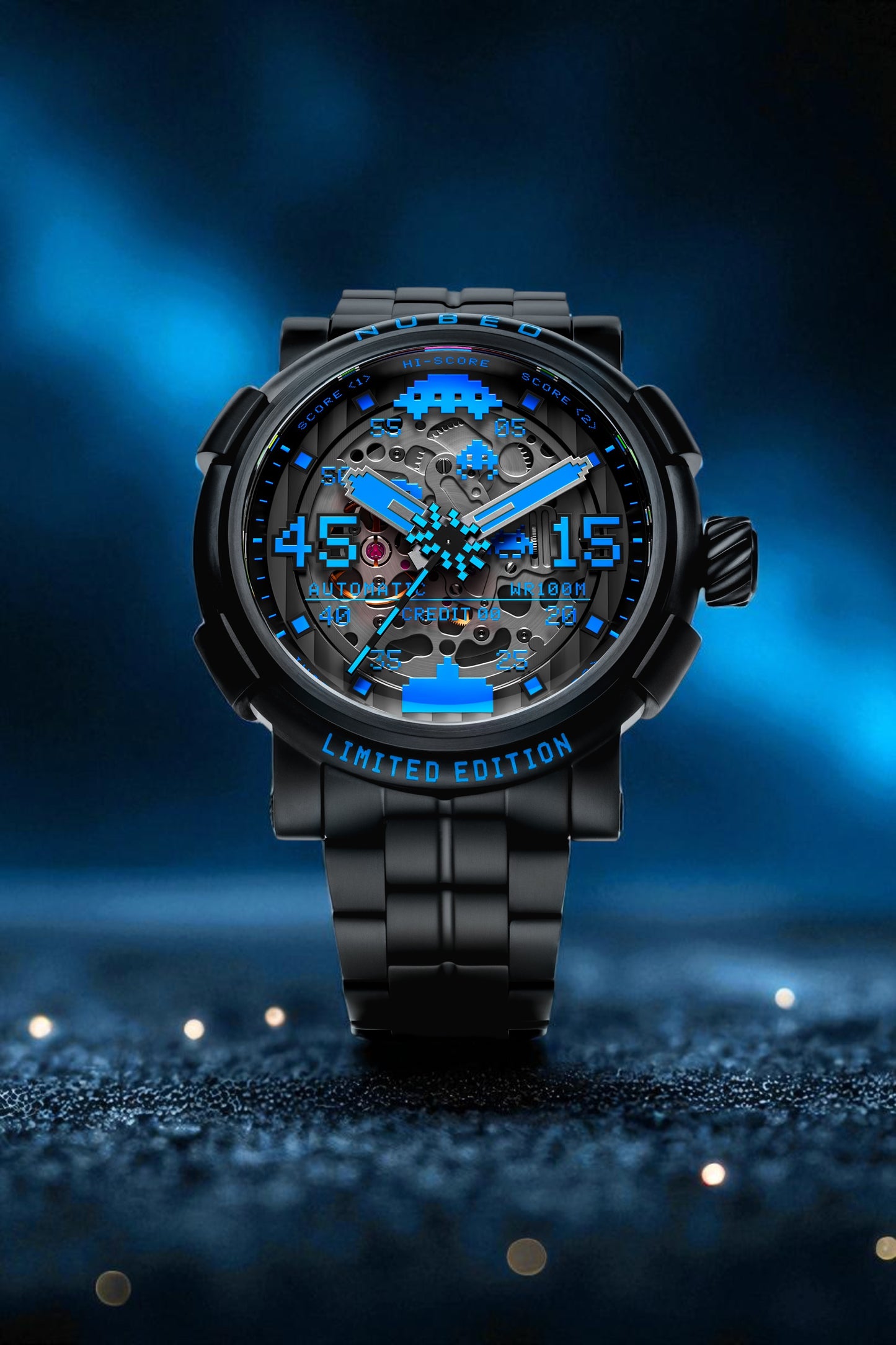 Nubeo Men's 50mm Orion Automatic Space Invaders Lmt Ed Blackout Interchangeable Bracelet Watch