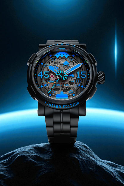 Nubeo Men's 50mm Orion Automatic Space Invaders Lmt Ed Blackout Interchangeable Bracelet Watch